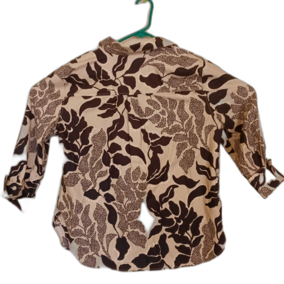 Chico's NWT No Iron™ Stretch blouse black brown flowers sz. 2 / 12 made - Picture 3 of 10